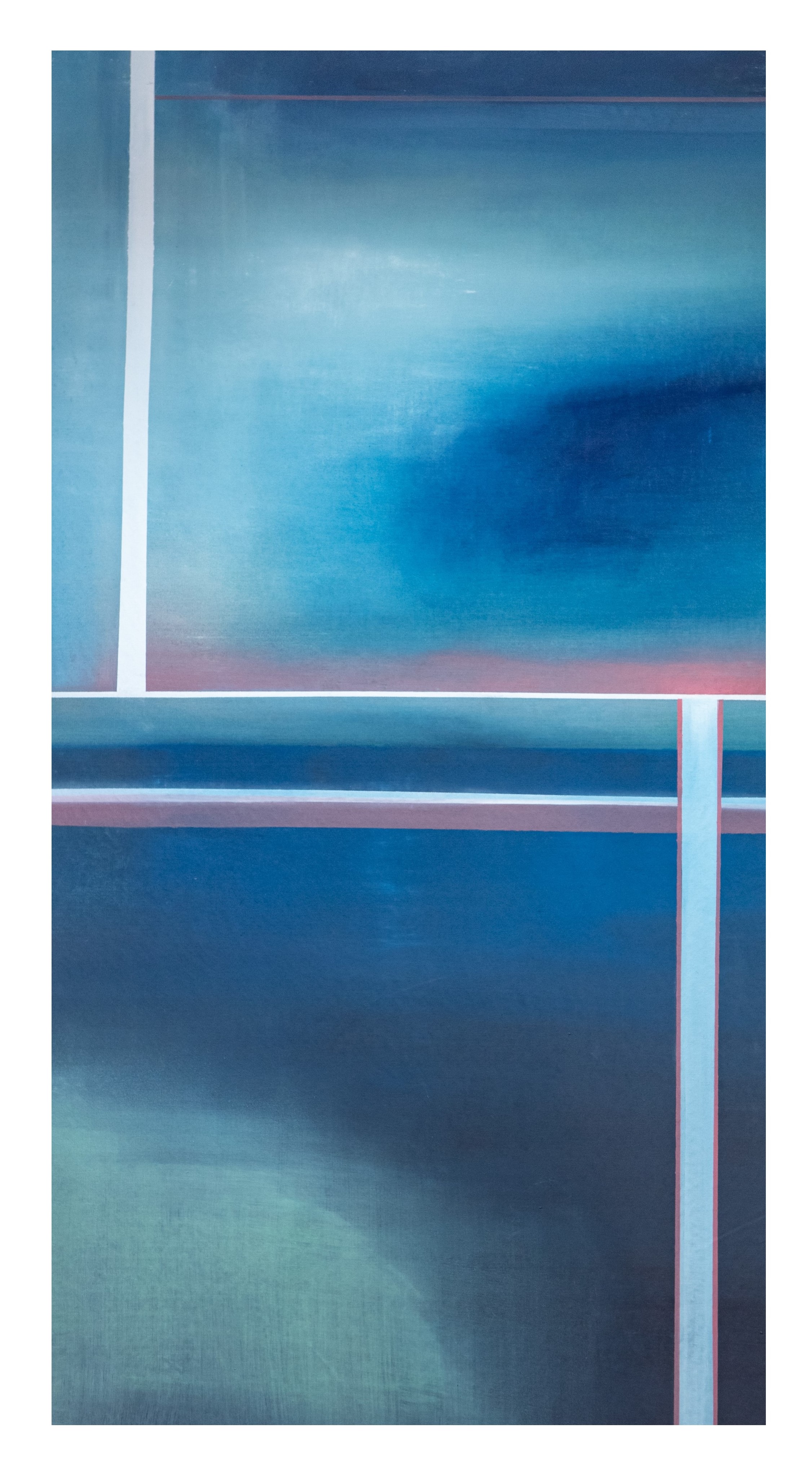 Atmosphären : Wolkenfelder 2020, Acryl und lose Farbpigmente auf Leinwand, 130x70 cm.