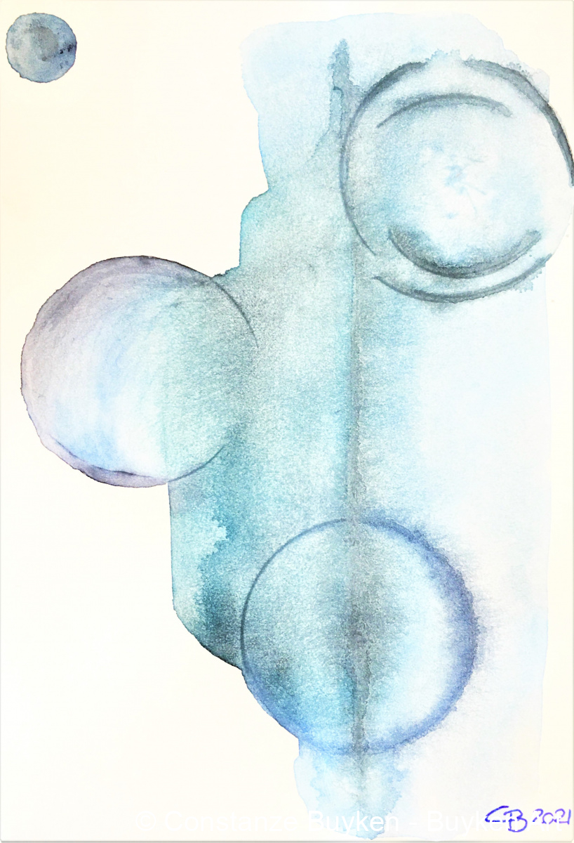 Kreise in blau (I) 2021, Aquarell auf Papier, DIN-A5.