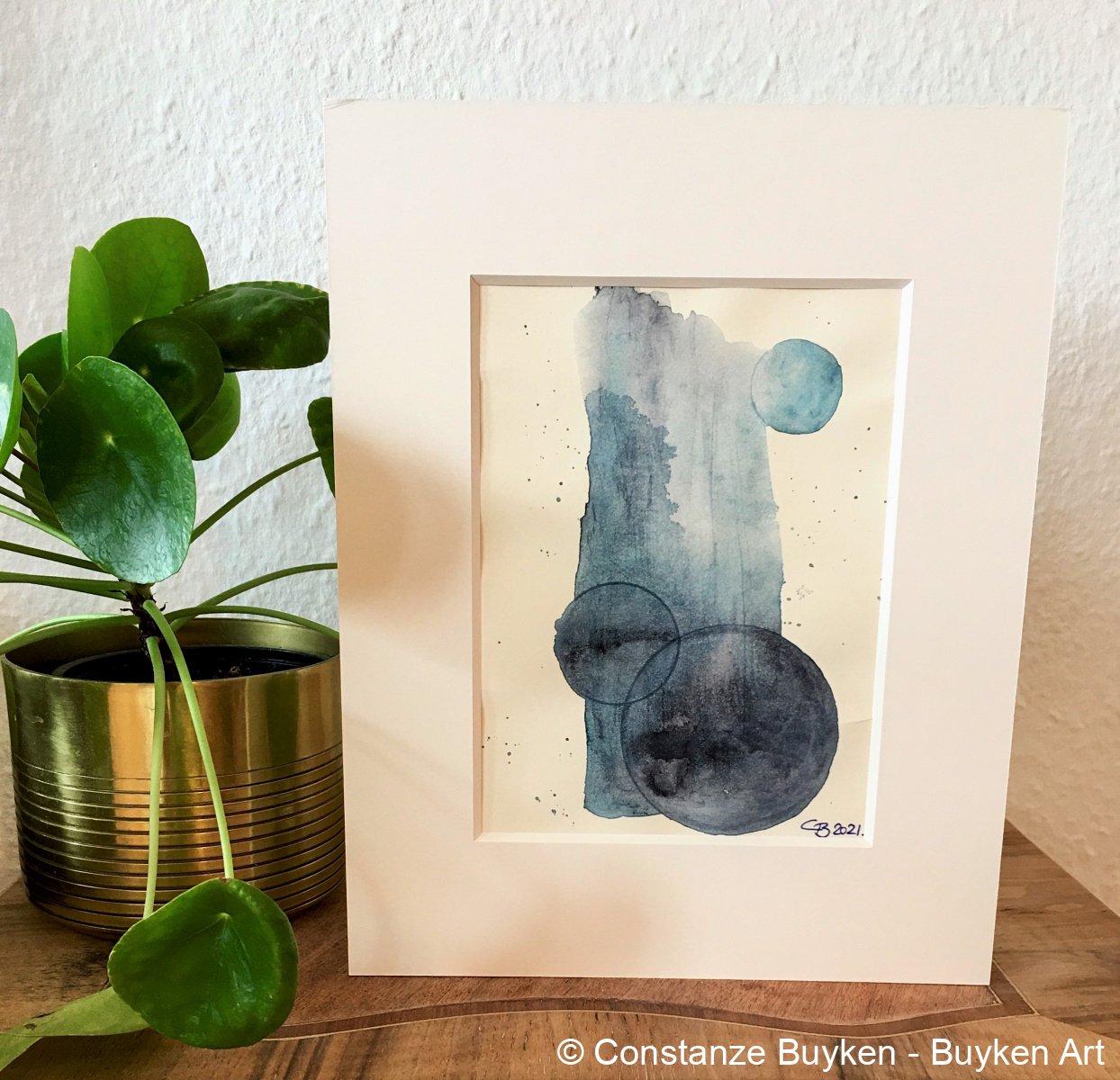Kreise in blau (II) 2021, Aquarell auf Papier, DIN-A5.