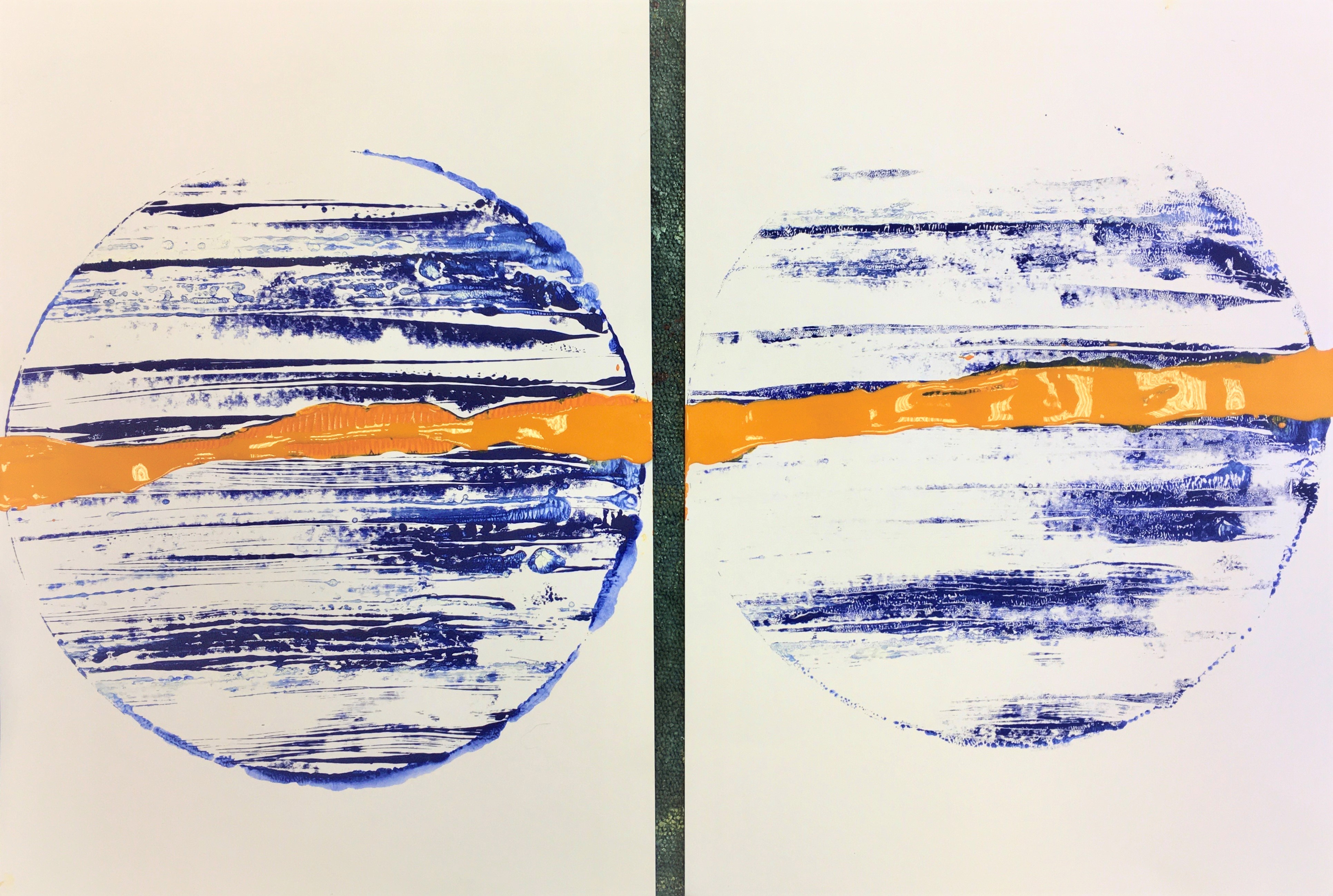 Galaxien : M97.o.I 2020 und Galaxien: M97.o.II 2020,  beide Acryl auf Papier, DIN-A2.