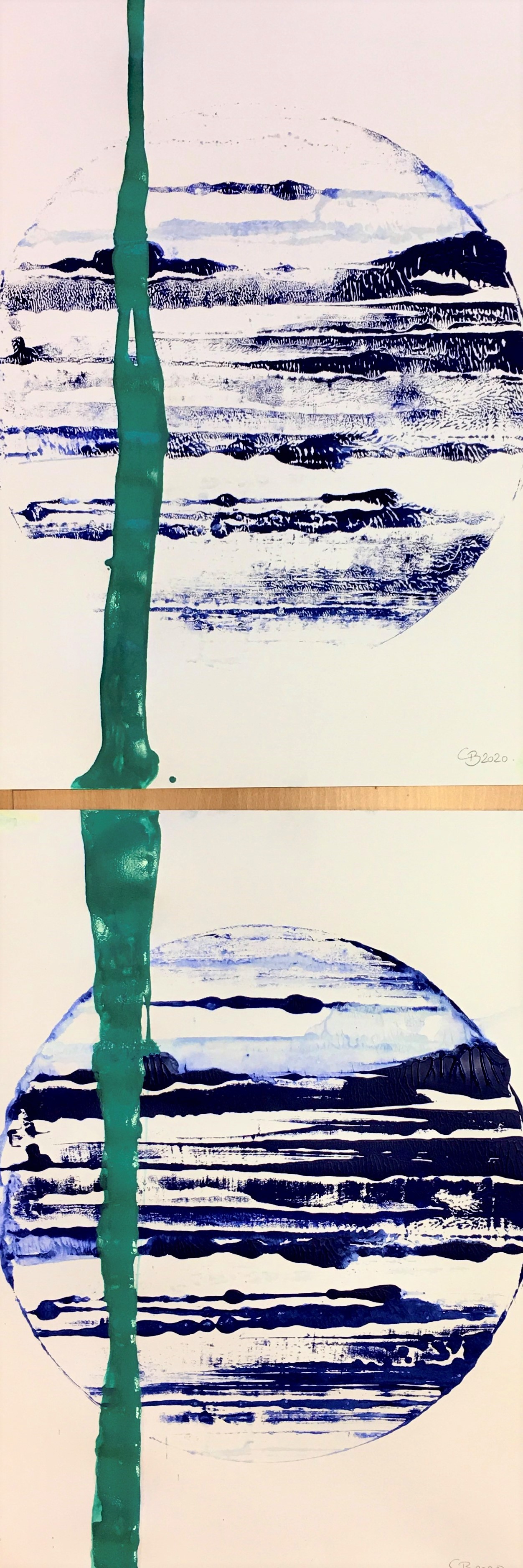 Galaxien : M97.t.I 2020 und Galaxien: M97.t.II 2020, Acryl auf Papier, DIN-A2.