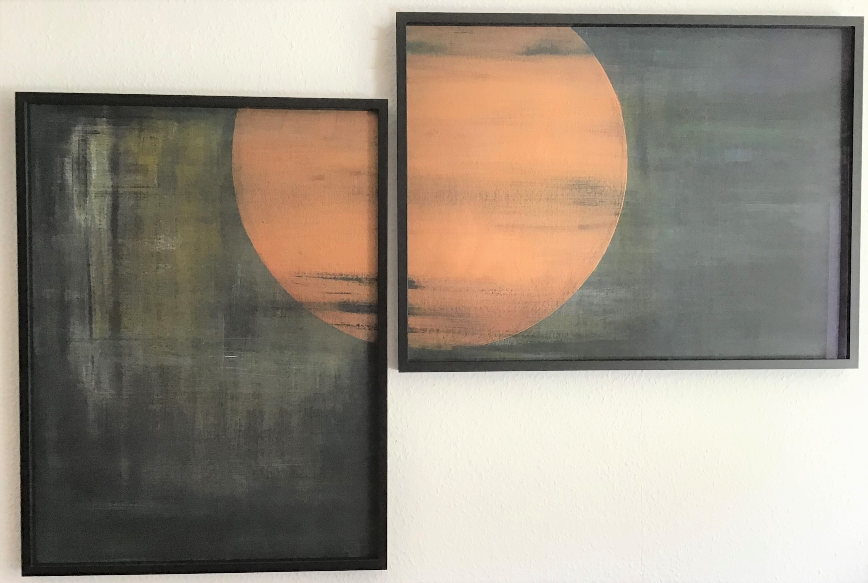 Galaxien : α UMa 2020 und Galaxien : β UMa 2020, Acryl auf Karton, 80x60 cm und 60x80 cm.