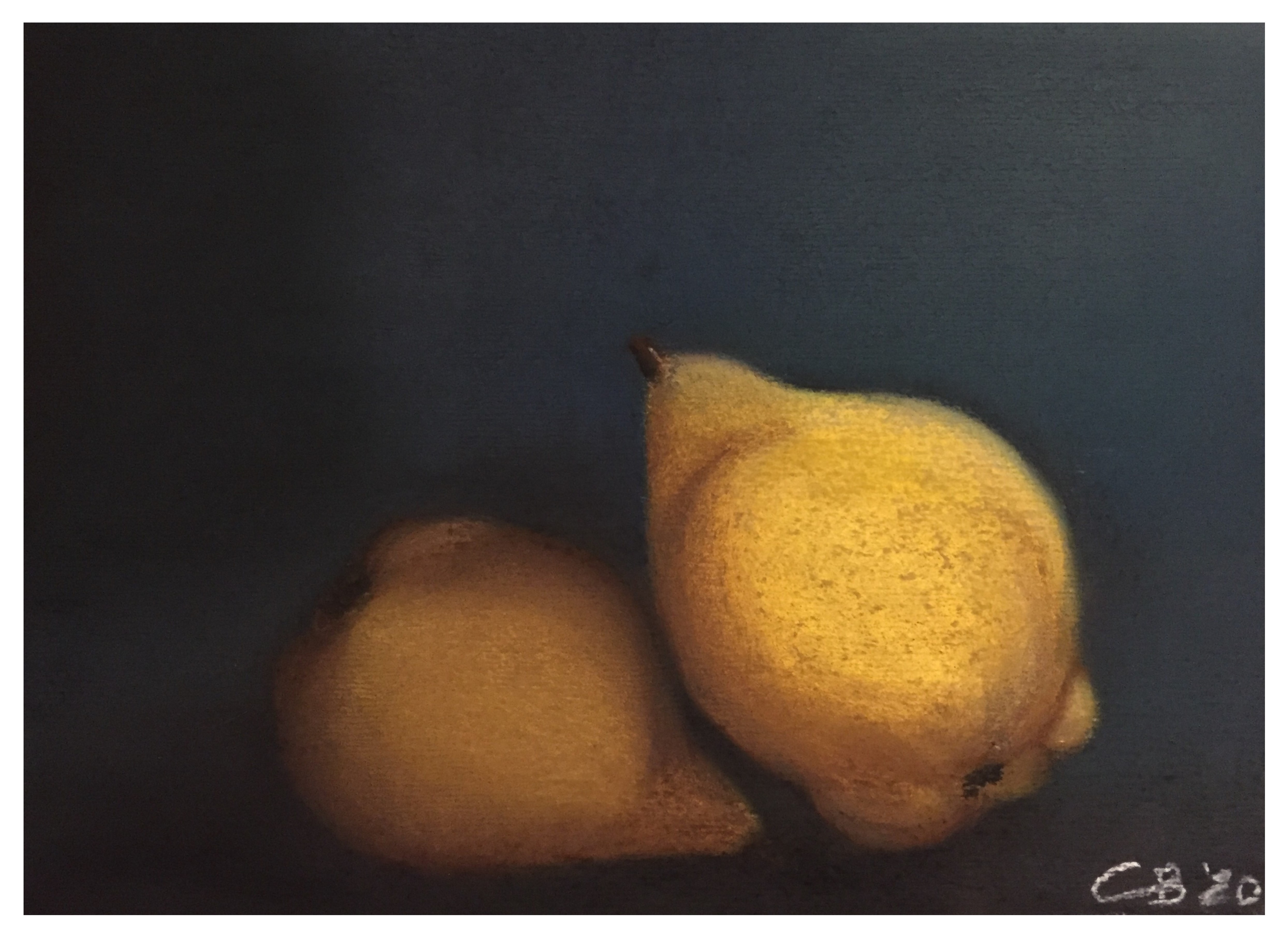 Stillleben: Quitten 2020, Pastellkreide auf Papier, 24x32 cm.