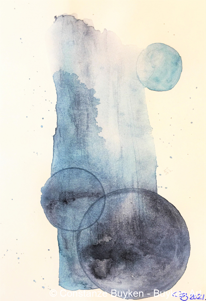 Kreise in blau (II) 2021, Aquarell auf Papier, DIN-A5.