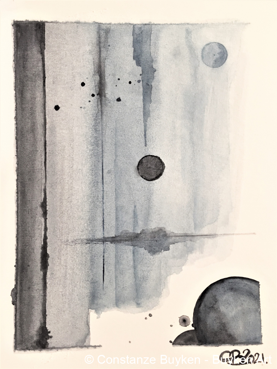 Kreise in blau (III) 2021, Aquarell auf Karton,  DIN-A4.