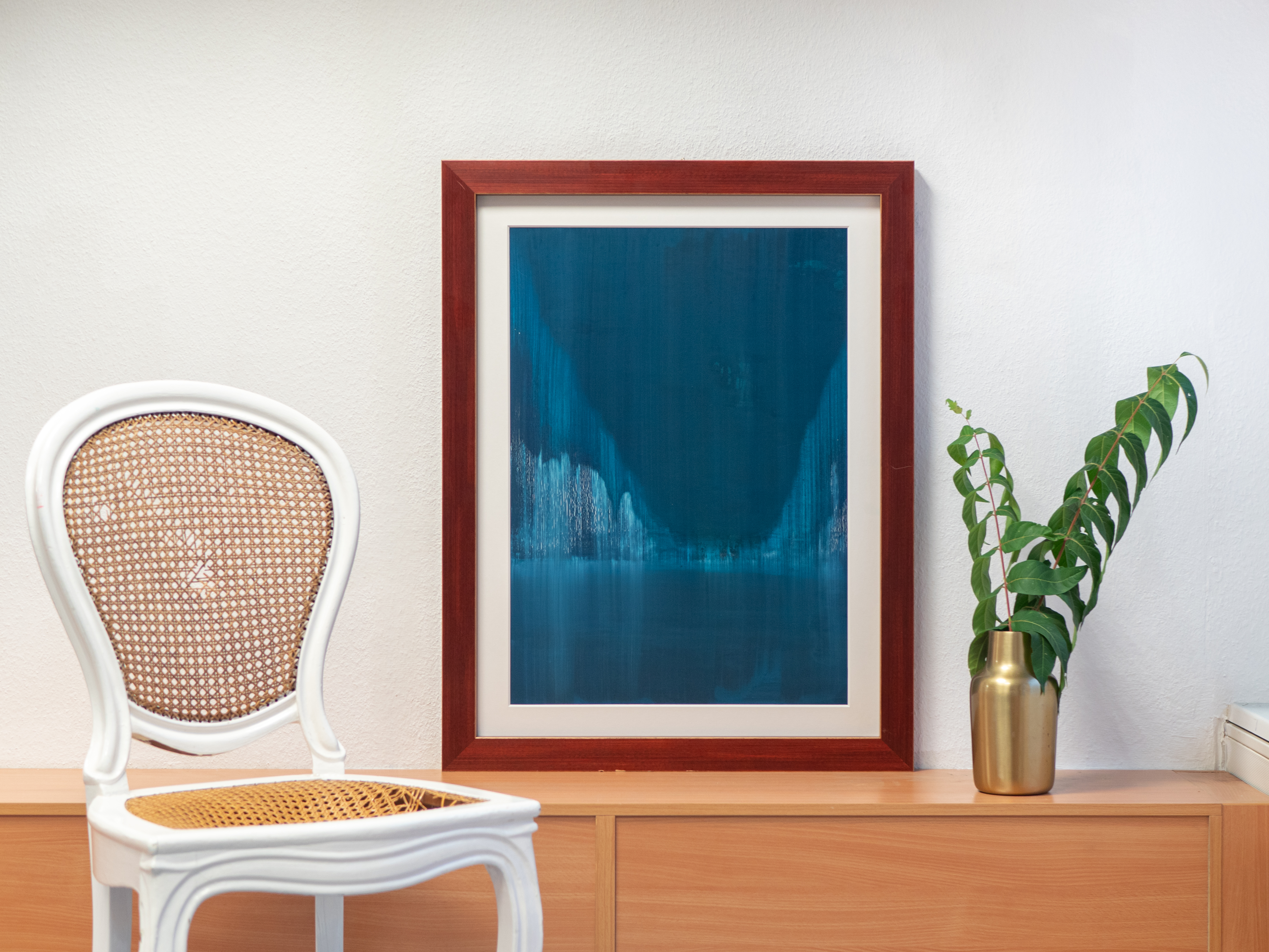 Tiefsee : Leuchten 2020, Acryl und lose Farbpigmente auf Karton, 70x50 cm.